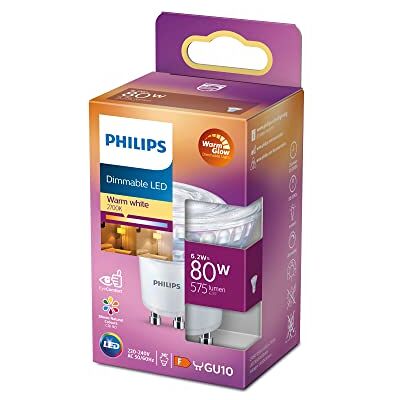 Philips Ledlamp, GU10, 80 W, warmwit, dimbaar, glas Philips Ledlamp, GU10, 80 W, warmwit, dimbaar, glas