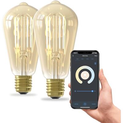 CALEX Set van 2 gloeilampen, goudkleurig, ST64, E27, CCT WiFi, 7 W, 806 lm, Alexa/Google/Siri, wit, 1800-3000 K, dimbaar, scenario's, zonder brug, wifi 2,4 GHz CALEX Set van 2 gloeilampen, goudkleurig, ST64, E27, CCT WiFi, 7 W, 806 lm, Alexa/Google/Siri, wit, 1800-3000 K, dimbaar, scenario's, zonder brug, wifi 2,4 GHz