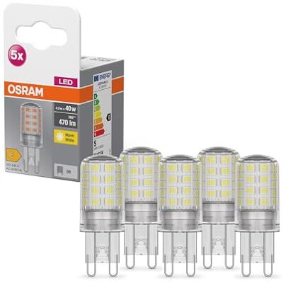 OSRAM Lamps Star PIN LED-lamp voor G9-fitting, helder glas, warm wit (2700 K), 470 lumen, vervanging voor traditionele 40 W reservelampen, gloeilampen, niet dimbaar, 5 stuks OSRAM Lamps Star PIN LED-lamp voor G9-fitting, helder glas, warm wit (2700 K), 470 lumen, vervanging voor traditionele 40 W reservelampen, gloeilampen, niet dimbaar, 5 stuks