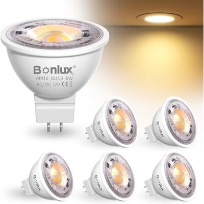 Bonlux Ledlamp, 12 V, GU5.3, amber, 2200 K, 12 V, MR16, 6 W, komt overeen met 50 W, 60 W, inbouwspot, led, voor inbouwrail, niet dimbaar, 6 stuks Bonlux Ledlamp, 12 V, GU5.3, amber, 2200 K, 12 V, MR16, 6 W, komt overeen met 50 W, 60 W, inbouwspot, led, voor inbouwrail, niet dimbaar, 6 stuks