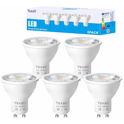 Yexati Ledlamp Gu10,7 W (komt overeen met 50 W), flikkervrij, 550 lumen, natuur wit 4000 K, niet dimbaar, AC 220-240 V, stralingshoek 120 graden, 5 stuks Yexati Ledlamp Gu10,7 W (komt overeen met 50 W), flikkervrij, 550 lumen, natuur wit 4000 K, niet dimbaar, AC 220-240 V, stralingshoek 120 graden, 5 stuks