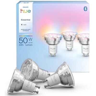 Philips Lot de 3 spots intelligents blanc et couleur ambiance, GU10 345 lm, lot de 3, LED de couleur réglable, contrôle par application Philips Lot de 3 spots intelligents blanc et couleur ambiance, GU10 345 lm, lot de 3, LED de couleur réglable, contrôle par application