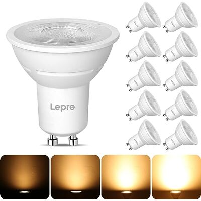 Lepro Set van 10 dimbare GU10 led-lampen, 6500 K, 345 lumen, 4,5 W, komt overeen met 50 W, lange levensduur en laag verbruik, 38 graden stralingshoek, instelbaar 220 Lepro Set van 10 dimbare GU10 led-lampen, 6500 K, 345 lumen, 4,5 W, komt overeen met 50 W, lange levensduur en laag verbruik, 38 graden stralingshoek, instelbaar 220
