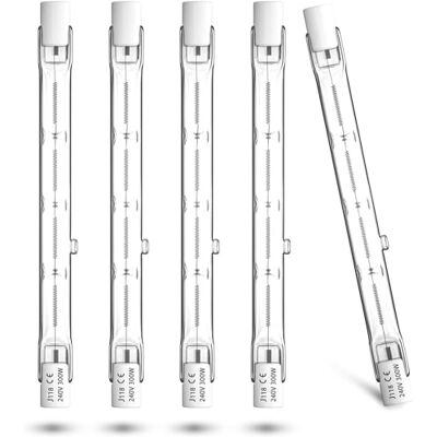 Bonlux Halogeenlamp R7s 118 mm, 300 W, dimbaar, warmwit potlood, 2800 K, dimmer voor staande projector, 5900 lm, AC220-240 V (5 stuks) Bonlux Halogeenlamp R7s 118 mm, 300 W, dimbaar, warmwit potlood, 2800 K, dimmer voor staande projector, 5900 lm, AC220-240 V (5 stuks)