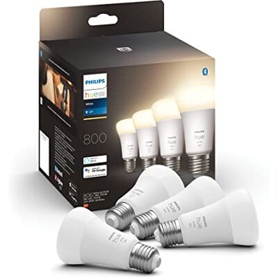 Philips White Ledlamp, E27, komt overeen met 60 W, 800 lumen, compatibel met Bluetooth, 4 stuks, werkt met Alexa, Google Assistant en Apple Homekit Philips White Ledlamp, E27, komt overeen met 60 W, 800 lumen, compatibel met Bluetooth, 4 stuks, werkt met Alexa, Google Assistant en Apple Homekit