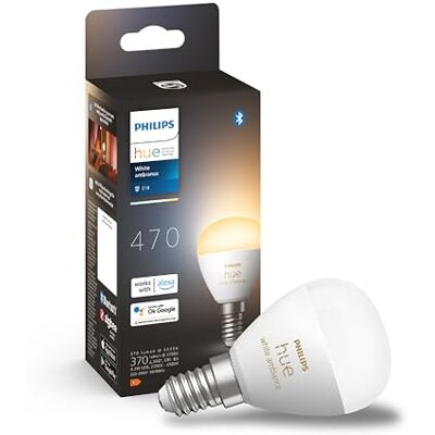 Philips Kogellamp 1 verpakking – E14 – duurzame led-verlichting – slimme lamp – warm tot koelwit licht – dimbaar – verbindt met Bluetooth of Hue Bridge werkt – met Alexa en Google Home Philips Kogellamp 1 verpakking – E14 – duurzame led-verlichting – slimme lamp – warm tot koelwit licht – dimbaar – verbindt met Bluetooth of Hue Bridge werkt – met Alexa en Google Home
