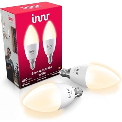 innr Aangesloten lamp E14, warm wit, voor Hue* en Zigbee hubs, 2 stuks Ledlamp, kaars, 2700 K, 470 lumen, dimbaar innr Aangesloten lamp E14, warm wit, voor Hue* en Zigbee hubs, 2 stuks Ledlamp, kaars, 2700 K, 470 lumen, dimbaar