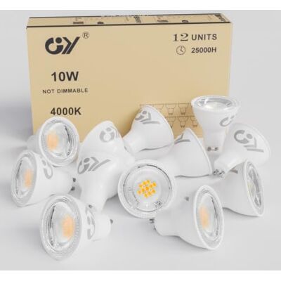 GY Ledlampen GU10, 10 W (komt overeen met 100 W), 1100 lm, 4000 K, neutraal wit, 120 graden brede stralen, matglas, GU10 ledlamp, niet dimbaar, 12 stuks (1 stuk) GY Ledlampen GU10, 10 W (komt overeen met 100 W), 1100 lm, 4000 K, neutraal wit, 120 graden brede stralen, matglas, GU10 ledlamp, niet dimbaar, 12 stuks (1 stuk)