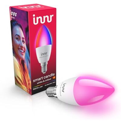 innr Zigbee E14 slimme kaarslamp, werkt met Hue* en Alexa (brug vereist), witte en gekleurde kaarslamp, 16 miljoen kleuren, RGB-lamp, dimbaar, 500 lumen, 1 stuk innr Zigbee E14 slimme kaarslamp, werkt met Hue* en Alexa (brug vereist), witte en gekleurde kaarslamp, 16 miljoen kleuren, RGB-lamp, dimbaar, 500 lumen, 1 stuk