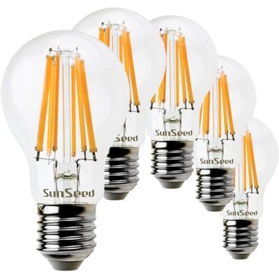 SUNSEED 5 x super efficiënte led-filament, standaard E27, 7 W, komt overeen met 100 W, warm wit, 2700 K SUNSEED 5 x super efficiënte led-filament, standaard E27, 7 W, komt overeen met 100 W, warm wit, 2700 K