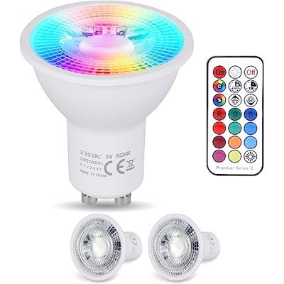 YAYZA! YAYZA Ledlamp, GU10, warmwit, 5 W, 3000 K, RGB, dimbaar, kleurverandering, 450 lm (komt overeen met 50 W), 12 kleuren, 5 modi, timing, afstandsbediening voor Ppliqu (2 stuks YAYZA! YAYZA Ledlamp, GU10, warmwit, 5 W, 3000 K, RGB, dimbaar, kleurverandering, 450 lm (komt overeen met 50 W), 12 kleuren, 5 modi, timing, afstandsbediening voor Ppliqu (2 stuks