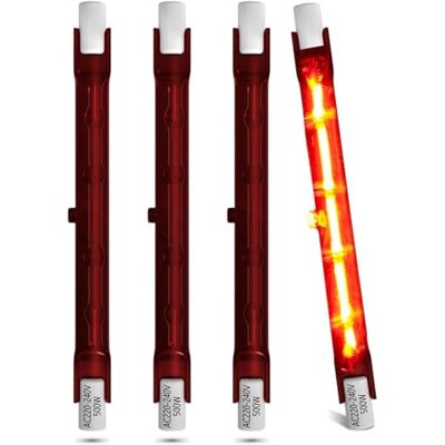 DoRight Robijnrode gloeilamp, 500 W, R7s, infraroodkwarts, 118 mm, 240 V, R7, dimbaar, voor tuinverwarming binnen en buiten (4 stuks) DoRight Robijnrode gloeilamp, 500 W, R7s, infraroodkwarts, 118 mm, 240 V, R7, dimbaar, voor tuinverwarming binnen en buiten (4 stuks)