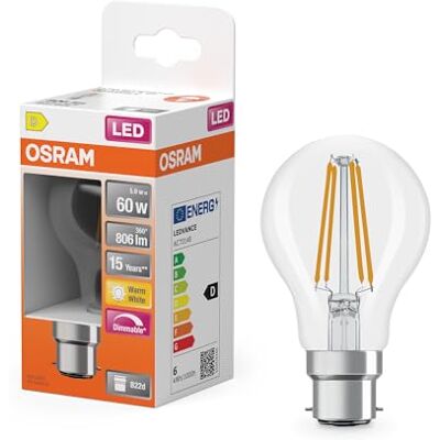 OSRAM Superstar Ledlamp, A60, dimbaar, 2700 K, warmwit, 5,9 W, B22d, helder, 806 lumen, voor plafond- en vloerlampen, 15.000 uur OSRAM Superstar Ledlamp, A60, dimbaar, 2700 K, warmwit, 5,9 W, B22d, helder, 806 lumen, voor plafond- en vloerlampen, 15.000 uur