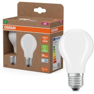 OSRAM Energy Class in de vorm van een klassieke gloeilamp, 7,2 W/1521 lm, EEK A, koud wit licht (4000 K), CRI 80, loodvrij matglas, E27-fitting, IP20, diameter 60 mm. OSRAM Energy Class in de vorm van een klassieke gloeilamp, 7,2 W/1521 lm, EEK A, koud wit licht (4000 K), CRI 80, loodvrij matglas, E27-fitting, IP20, diameter 60 mm.