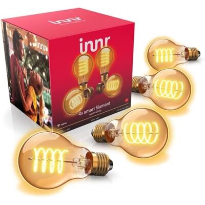 innr Zigbee E27 slimme gloeilamp, werkt met Hue* en Alexa (brug vereist), gloeidraadlamp, warm wit, ledlampen, dimbaar, 550 lumen, 4 stuks innr Zigbee E27 slimme gloeilamp, werkt met Hue* en Alexa (brug vereist), gloeidraadlamp, warm wit, ledlampen, dimbaar, 550 lumen, 4 stuks