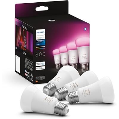 Philips White & Color Ambiance Ledlampen, E27, komt overeen met 60 W, 800 lumen, 4 stuks, compatibel met Alexa, Google Assistant en Apple Homekit Philips White & Color Ambiance Ledlampen, E27, komt overeen met 60 W, 800 lumen, 4 stuks, compatibel met Alexa, Google Assistant en Apple Homekit