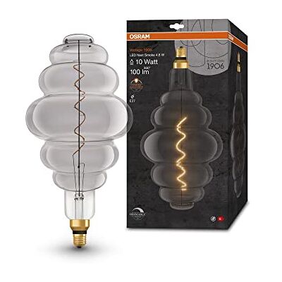 OSRAM Vintage 1906 rookgetinte ledlamp, 4,8 W, 100 lm, bijenkorf vorm met 200 mm diameter en E27-basis, warm wit licht, dimbaar filament, levensduur tot 15.000 uur OSRAM Vintage 1906 rookgetinte ledlamp, 4,8 W, 100 lm, bijenkorf vorm met 200 mm diameter en E27-basis, warm wit licht, dimbaar filament, levensduur tot 15.000 uur