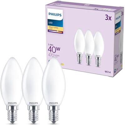 Philips Ledlampen, 3 stuks, B35, E14, 470 lumen, 40 W, vlamdesign, lange levensduur, warm wit licht, 2700 K, matte lamp Philips Ledlampen, 3 stuks, B35, E14, 470 lumen, 40 W, vlamdesign, lange levensduur, warm wit licht, 2700 K, matte lamp