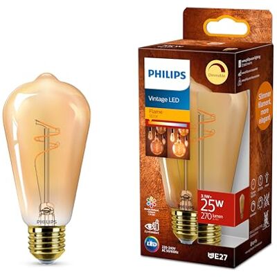 Philips Vintage Amber Spiraal Lamp ST64, dimbaar, flikkervrij, EyeComfort, 270 lumen, temperatuur 1800 K, 3,1 W = 25 W, E27-fitting, 1 stuk Philips Vintage Amber Spiraal Lamp ST64, dimbaar, flikkervrij, EyeComfort, 270 lumen, temperatuur 1800 K, 3,1 W = 25 W, E27-fitting, 1 stuk