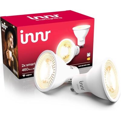 innr Zigbee GU10 slimme gloeilamp, werkt met Hue* en Alexa (brug vereist), warmwitte spot, led-lamp, dimbaar, 460 lumen, 2 stuks innr Zigbee GU10 slimme gloeilamp, werkt met Hue* en Alexa (brug vereist), warmwitte spot, led-lamp, dimbaar, 460 lumen, 2 stuks