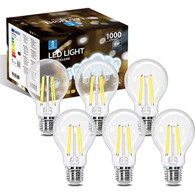 Aigostar Edison LED-lamp, retro, vintage, E27, 8 W, komt overeen met 72 W halogeenlamp, 1000 lumen, koud wit, 6500 K, decoratieve lamp A60, hoek van 330 graden, CRI ≥ 80, 6 stuks Aigostar Edison LED-lamp, retro, vintage, E27, 8 W, komt overeen met 72 W halogeenlamp, 1000 lumen, koud wit, 6500 K, decoratieve lamp A60, hoek van 330 graden, CRI ≥ 80, 6 stuks