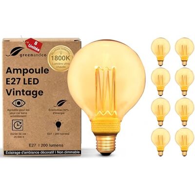greenandco ® ledlamp, decoratief, vintage, retro, industrieel, antiek, Edison, E27, G95, 4 W, 200 lm, 1800 K, zeer warm wit, 320 graden, 230 V, geen flikkeren, niet dimbaar, 8 stuks greenandco ® ledlamp, decoratief, vintage, retro, industrieel, antiek, Edison, E27, G95, 4 W, 200 lm, 1800 K, zeer warm wit, 320 graden, 230 V, geen flikkeren, niet dimbaar, 8 stuks