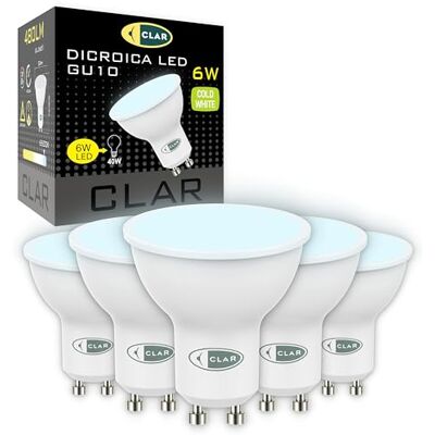 CLAR GU10 led-lamp 6 W, GU10 led-lamp, GU10 led-spot, GU10 led-lamp, koudwit GU10, GU10 led-spot, koud wit, 6000 ºK (verpakking van 5) CLAR GU10 led-lamp 6 W, GU10 led-lamp, GU10 led-spot, GU10 led-lamp, koudwit GU10, GU10 led-spot, koud wit, 6000 ºK (verpakking van 5)