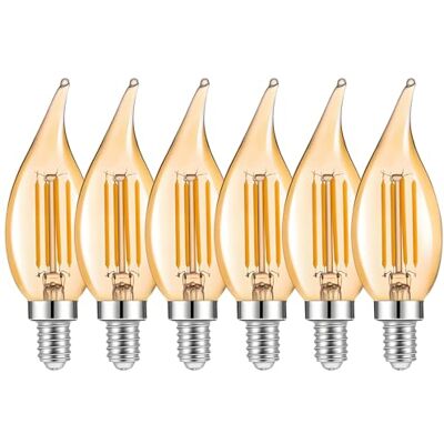 HUAMu Ledlamp, E14, kaarsvorm, 4 W (komt overeen met 40 W halogeen), warm wit, 2700 K, 400 lm, klassieke kaars, E14, led, vintage, amberglas, niet dimbaar, 6 stuks HUAMu Ledlamp, E14, kaarsvorm, 4 W (komt overeen met 40 W halogeen), warm wit, 2700 K, 400 lm, klassieke kaars, E14, led, vintage, amberglas, niet dimbaar, 6 stuks