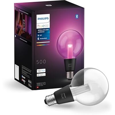 Philips Lightguide slimme lamp, kleine bolvorm, G95, wit en gekleurd licht, Bluetooth-compatibel, stembediening met Alexa, Apple Home & Google Assistant Philips Lightguide slimme lamp, kleine bolvorm, G95, wit en gekleurd licht, Bluetooth-compatibel, stembediening met Alexa, Apple Home & Google Assistant