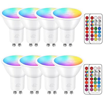 ILC Ledspot, reflectorlamp, kleurwisselend, 5 W, dimbaar warm wit (2700K), RGB led, 200 lumen, inclusief afstandsbediening, met GU10 fitting, 8 stuks ILC Ledspot, reflectorlamp, kleurwisselend, 5 W, dimbaar warm wit (2700K), RGB led, 200 lumen, inclusief afstandsbediening, met GU10 fitting, 8 stuks