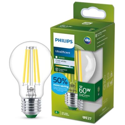 Philips Ultra Efficient LED lamp transparant 60 W E27 koelwit Philips Ultra Efficient LED lamp transparant 60 W E27 koelwit