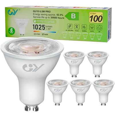 GY GU10 led-spot 6,5 W GU10 LED-lamp, koud licht 6500 K 1025 lumen, 6,5 W komt overeen met 100 W, stralingshoek 36°, spaarlamp, niet verstelbaar, 6 stuks GY GU10 led-spot 6,5 W GU10 LED-lamp, koud licht 6500 K 1025 lumen, 6,5 W komt overeen met 100 W, stralingshoek 36°, spaarlamp, niet verstelbaar, 6 stuks