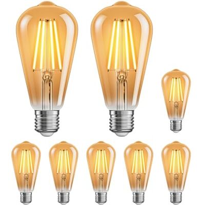 ledscom.de 8 x E27 ledlampen, ST64, extra warm wit (2500 K), 7,2 W, 814 lm, 3-traps dimmer, goud ledscom.de 8 x E27 ledlampen, ST64, extra warm wit (2500 K), 7,2 W, 814 lm, 3-traps dimmer, goud