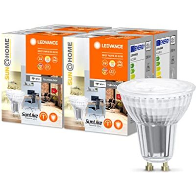 LEDVANCE SUN@HOME GU10 ledlamp met 4,9 W vervangt 40 W, 268 lumen, zonlicht bij de open haard (2200-5000 K), CRI95, SUN@HOME Smart WIFI licht, 4 stuks LEDVANCE SUN@HOME GU10 ledlamp met 4,9 W vervangt 40 W, 268 lumen, zonlicht bij de open haard (2200-5000 K), CRI95, SUN@HOME Smart WIFI licht, 4 stuks