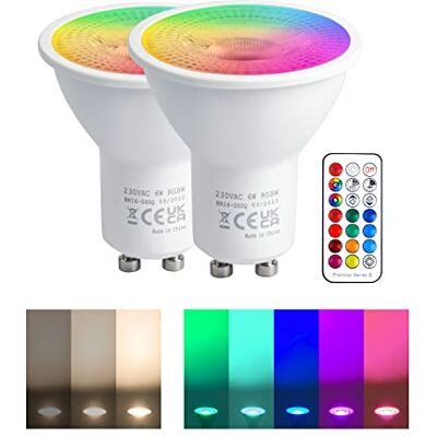 REYLAX RGB GU10 led-lamp, kleurverandering, 5 W, komt overeen met 50 W, 450 lm, warmwit, led, GU10, dimbaar, GU10-lampen, afstandsbediening, infrarood, 4 stuks REYLAX RGB GU10 led-lamp, kleurverandering, 5 W, komt overeen met 50 W, 450 lm, warmwit, led, GU10, dimbaar, GU10-lampen, afstandsbediening, infrarood, 4 stuks