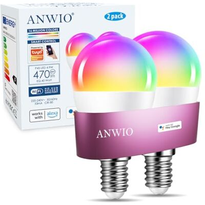 ANWIO Alexa aangesloten lamp, 5 W, wifi-lamp, 470 lm, ledlamp E14, bestuurbaar via Tuya/Smart Life APP (G45 5 W x 2) ANWIO Alexa aangesloten lamp, 5 W, wifi-lamp, 470 lm, ledlamp E14, bestuurbaar via Tuya/Smart Life APP (G45 5 W x 2)