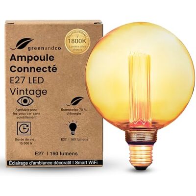 greenandco slimme lamp E27 LED Vintage G125 amber 3,8 W 160 lm 1800 K Decoratieve Alexa wifi-gloeilamp, zeer warm wit, geen flikkeren, dimbaar, compatibel met Alexa en Google Assistant greenandco slimme lamp E27 LED Vintage G125 amber 3,8 W 160 lm 1800 K Decoratieve Alexa wifi-gloeilamp, zeer warm wit, geen flikkeren, dimbaar, compatibel met Alexa en Google Assistant