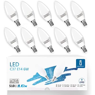 Aigostar Ledlamp E14 6 W (komt overeen met 42 W), koud wit licht 6500 K, 510 lumen, hoek van 220 graden, CRI≥ 80, niet dimbaar, 10 stuks Aigostar Ledlamp E14 6 W (komt overeen met 42 W), koud wit licht 6500 K, 510 lumen, hoek van 220 graden, CRI≥ 80, niet dimbaar, 10 stuks