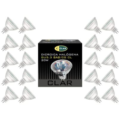CLAR Halogeenlamp 20 W, lamp 12 V, spot 12 V, halogeenlamp, GU5.3-lamp, alogeenlamp, halogeenspot, halogeenlamp (20 stuks) CLAR Halogeenlamp 20 W, lamp 12 V, spot 12 V, halogeenlamp, GU5.3-lamp, alogeenlamp, halogeenspot, halogeenlamp (20 stuks)