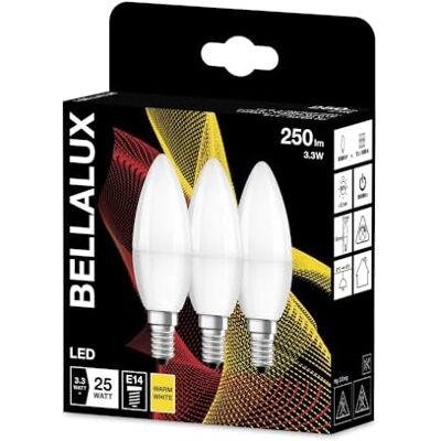 Bellalux Ledlamp, E14-fitting, warmwit (2700 K), mat, kaarsvorm, vervangt de klassieke 25 W gloeilamp, dubbele verpakking Bellalux Ledlamp, E14-fitting, warmwit (2700 K), mat, kaarsvorm, vervangt de klassieke 25 W gloeilamp, dubbele verpakking