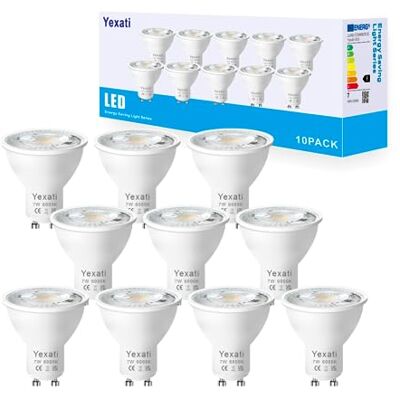 Yexati Ledlamp Gu10,7 W (komt overeen met halogeen 80 W, flikkervrij, 660 lumen, koud wit 6000 K, niet dimbaar, AC 220-240 V, stralingshoek 120 graden, 10 stuks Yexati Ledlamp Gu10,7 W (komt overeen met halogeen 80 W, flikkervrij, 660 lumen, koud wit 6000 K, niet dimbaar, AC 220-240 V, stralingshoek 120 graden, 10 stuks