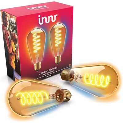 innr Zigbee E27 slimme gloeilamp, werkt met Hue* en Alexa (brug vereist), Edison filamentlamp, warm tot koud wit, ledlampen, dimbaar, 620 lumen, 2 stuks innr Zigbee E27 slimme gloeilamp, werkt met Hue* en Alexa (brug vereist), Edison filamentlamp, warm tot koud wit, ledlampen, dimbaar, 620 lumen, 2 stuks