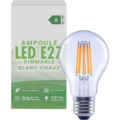 greenandco Led-filamentlamp, transparant, dimbaar, E27, A60, 7,2 W, 1521 lm, vervangt 100 W, 3000 K, warmwit, 320 graden, 230 V, flikkervrij, energieklasse A greenandco Led-filamentlamp, transparant, dimbaar, E27, A60, 7,2 W, 1521 lm, vervangt 100 W, 3000 K, warmwit, 320 graden, 230 V, flikkervrij, energieklasse A