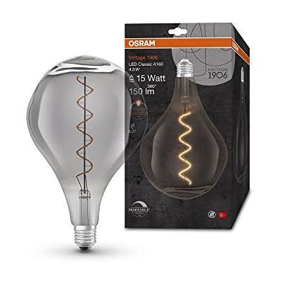OSRAM Vintage 1906 led-lamp, rookgetint, 4,5 W, 150 lm, Big Grape met 168 mm diameter en E27-fitting, warm wit, dimbaar, levensduur tot 15.000 OSRAM Vintage 1906 led-lamp, rookgetint, 4,5 W, 150 lm, Big Grape met 168 mm diameter en E27-fitting, warm wit, dimbaar, levensduur tot 15.000