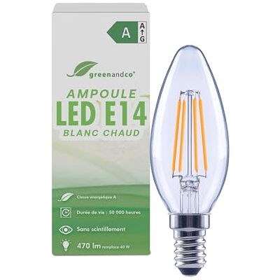 greenandco Ledlamp E14, warmwit, 2,2 W, 470 lm, transparant, C35 Lamp E14 vervangt 40 W, 2700 K, stralingshoek 320°, flikkervrij, energieklasse A, niet dimbaar greenandco Ledlamp E14, warmwit, 2,2 W, 470 lm, transparant, C35 Lamp E14 vervangt 40 W, 2700 K, stralingshoek 320°, flikkervrij, energieklasse A, niet dimbaar