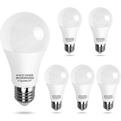 Aigostar LED lamp A5 A60 11W E27 Fitting Daglicht 6500K 1060 lumen Set van 5 stuks. Aigostar LED lamp A5 A60 11W E27 Fitting Daglicht 6500K 1060 lumen Set van 5 stuks.