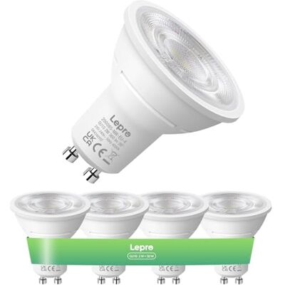 Lepro Ledlamp GU10 klasse A, 360 lm, natuurlijk wit, 4000 K, 2 W komt overeen met 50 W, GU10 led-spot 38 graden, praktische straal, energiebesparend, niet dimbaar, 4 stuks Lepro Ledlamp GU10 klasse A, 360 lm, natuurlijk wit, 4000 K, 2 W komt overeen met 50 W, GU10 led-spot 38 graden, praktische straal, energiebesparend, niet dimbaar, 4 stuks