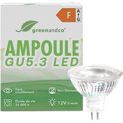 greenandco ® LED Spot MR16 GU5.3 3W vervangt 35W 300lm 2700K warm wit COB LED 38° 12V AC/DC niet dimbaar Ampoule Spot LED GU 5.3 MR16 COB, blanc chaud, remplace 35W, angle de diffusion 38°, sans scintillement greenandco ® LED Spot MR16 GU5.3 3W vervangt 35W 300lm 2700K warm wit COB LED 38° 12V AC/DC niet dimbaar Ampoule Spot LED GU 5.3 MR16 COB, blanc chaud, remplace 35W, angle de diffusion 38°, sans scintillement