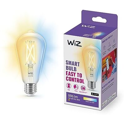 WiZ Edison E27 vintage wifi-slimme ledlamp, wittinten, komt overeen met 60 W, 806 lumen, werkt met Alexa, Google Assistant en Apple HomeKit, 1 eenheid (1 stuk) WiZ Edison E27 vintage wifi-slimme ledlamp, wittinten, komt overeen met 60 W, 806 lumen, werkt met Alexa, Google Assistant en Apple HomeKit, 1 eenheid (1 stuk)
