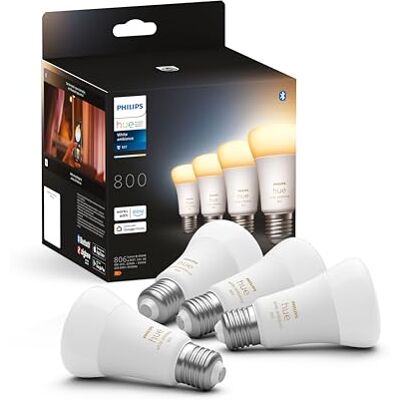 Philips White Ambiance Ledgloeilamp E27, 4 stuks Philips White Ambiance Ledgloeilamp E27, 4 stuks